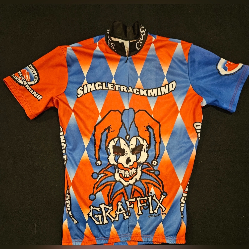 Vintage GRAFFIX Cycling Jersey Mens Me Uncle‎ Jester Single Track Mind
